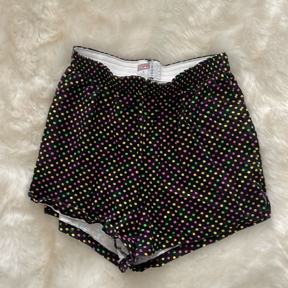 Soffe Short Stretchy Small Rainbow polka dots black vintage